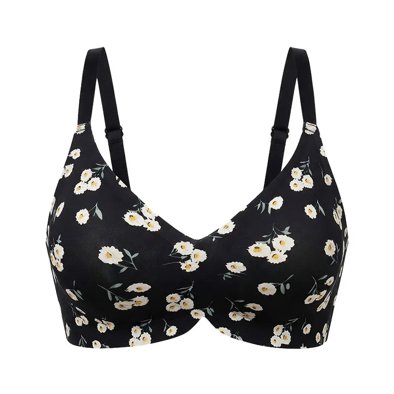 Cheerful Cherry Print Wire-Free Plunge Bra with Scalloped Trim