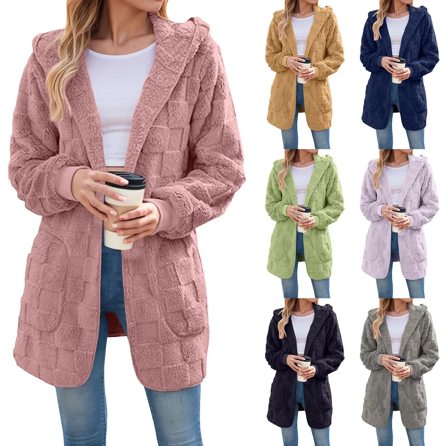 Women's Longline Hooded Plush Fleece Cardigan Jacket for Cozy Everyday Layering