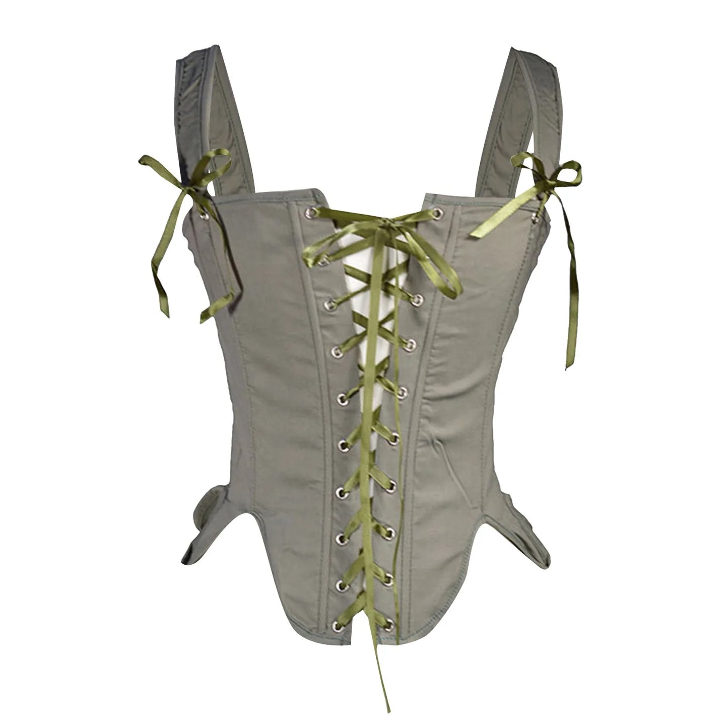 Lace-Up Corset Top with Adjustable Shoulder Ties and Structured Bodice
