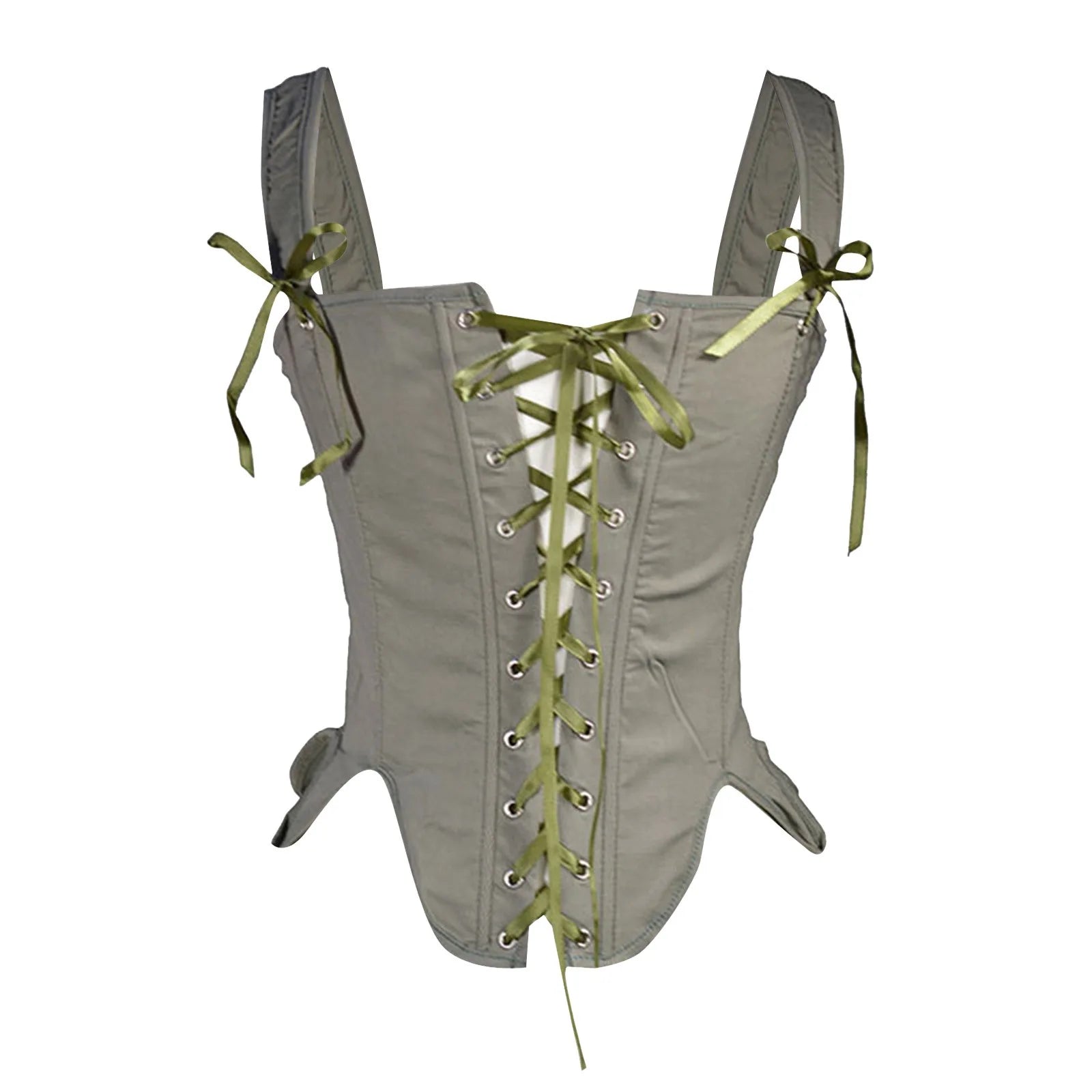 Lace-Up Corset Top with Adjustable Shoulder Ties and Structured Bodice