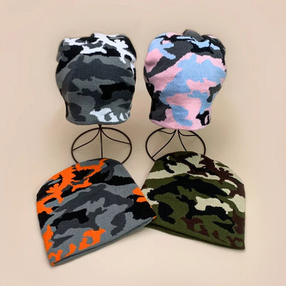 Camouflage Pattern Acrylic Knit Beanie for Contemporary Streetwear Winter Casual Everyday Fashion Style