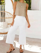 Gingham Sleeveless Crop Top with Minimalist Silhouette and Vintage Inspired Style