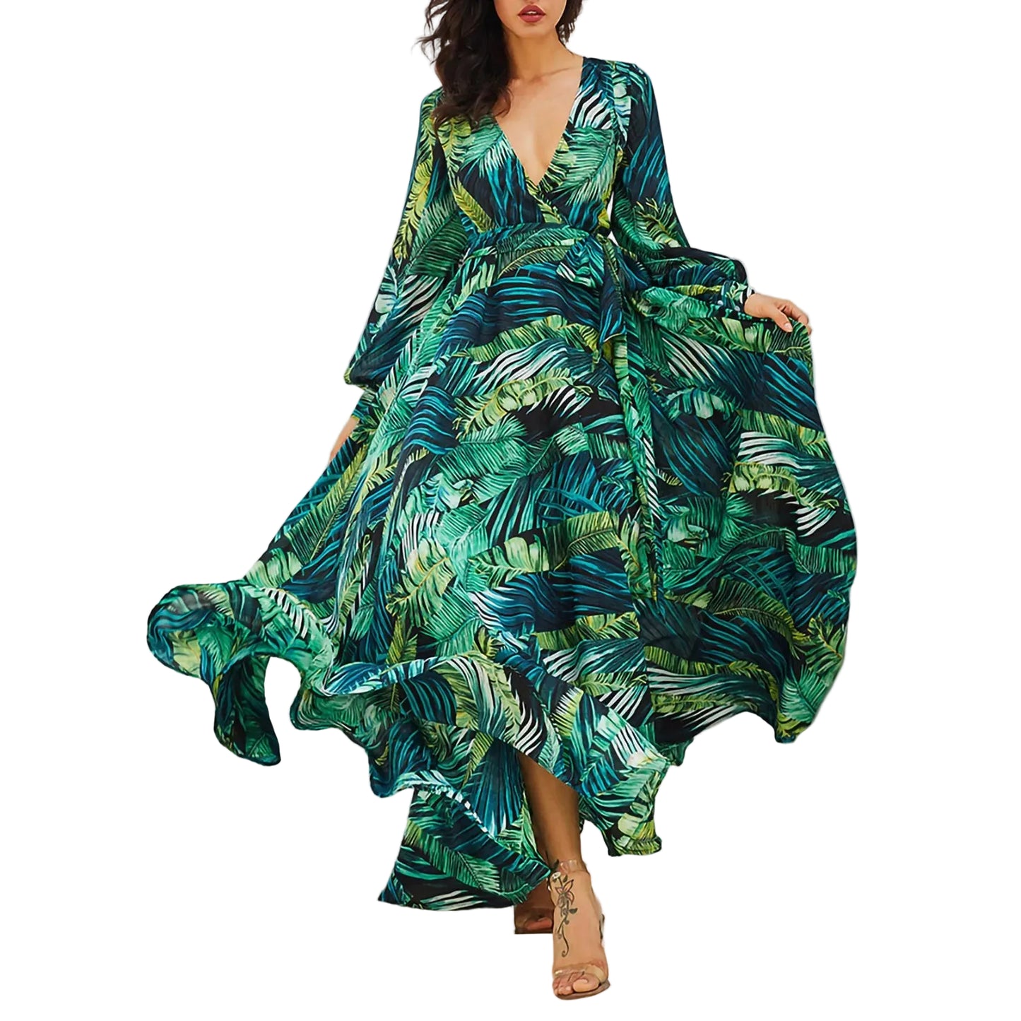 Flowing Tropical Print Bohemian Alternative Fashion Maxi Dress
