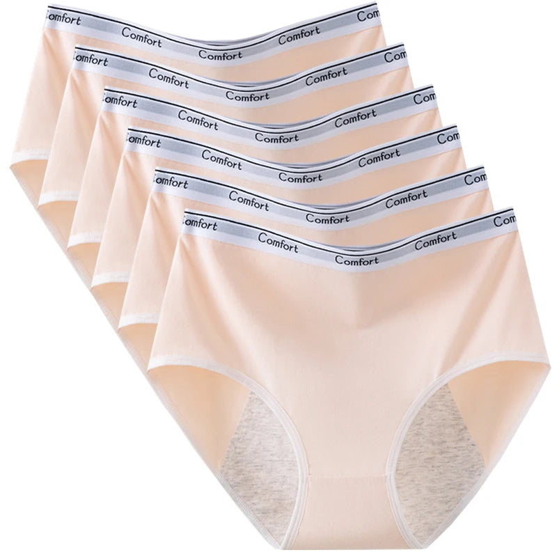 Six-Piece High-Waisted Menstrual Brief Set with Striped Waistbands