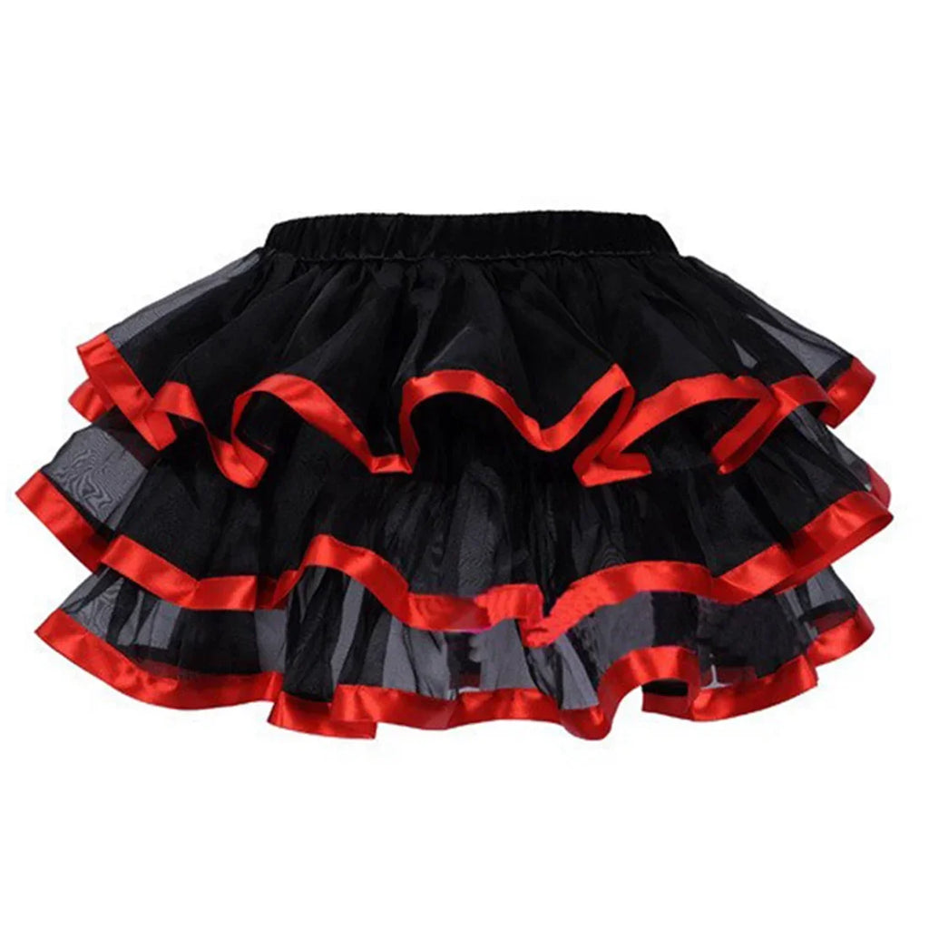 Theatrical Red and Black Striped Overbust Corset and Ruffled Tutu Skirt Set
