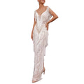 Deep V Neck Sleeveless Maxi Dress with Textured Statement Detailing