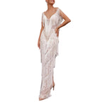 Deep V Neck Sleeveless Maxi Dress with Textured Statement Detailing