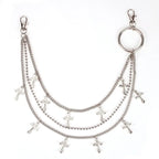 Layered Cross Pendant Waist Chain with Geometric Ring Accents for Alternative Styling
