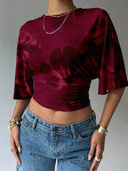 Batwing Sleeve Crop Tee with Relaxed Fit and Minimalist Casual Style