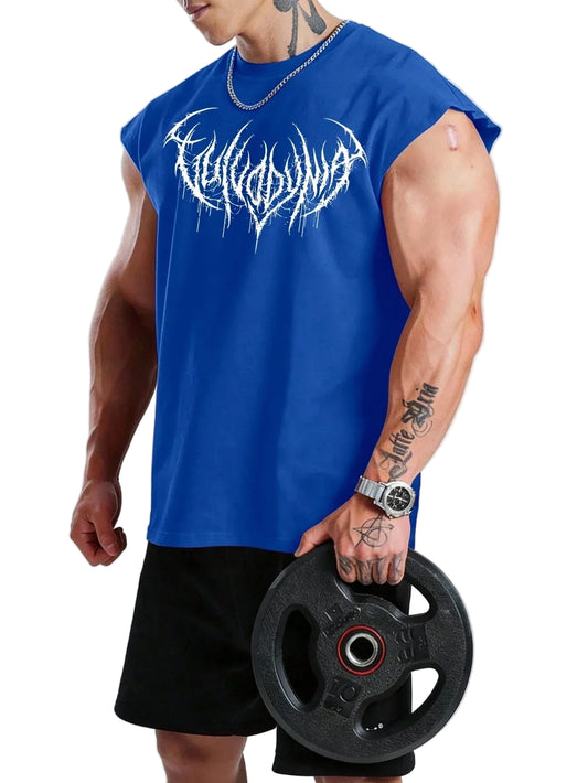 Manga-Inspired Cotton Sleeveless Tank Top with Dark Gothic Lettering Streetwear Aesthetic