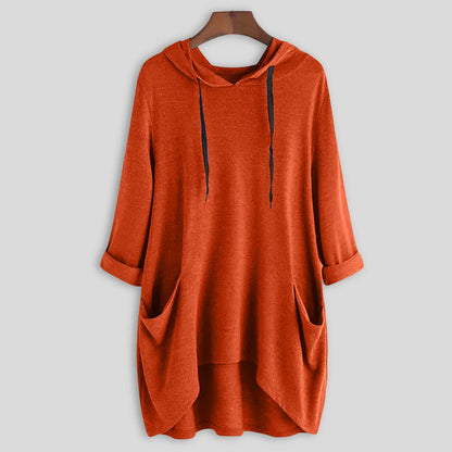 Relaxed Asymmetrical Hem Hooded Pullover for Casual Everyday Streetwear