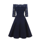 Elegant Burgundy Off-the-Shoulder Dress with Floral Lace Sleeves and Flared Skirt