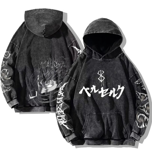 Minimalist Gothic Anime Streetwear Hoodie With Oversized Urban Fit