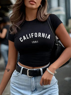 Women's Typography Graphic Crop T-Shirt for Casual Streetwear Everyday Modern Fashion Style