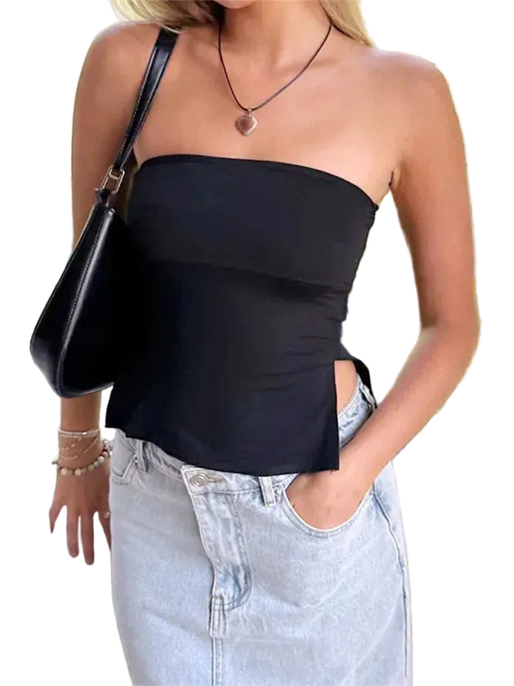 Minimalist Strapless Tube Crop Top with Slim Fit Contemporary Streetwear Style