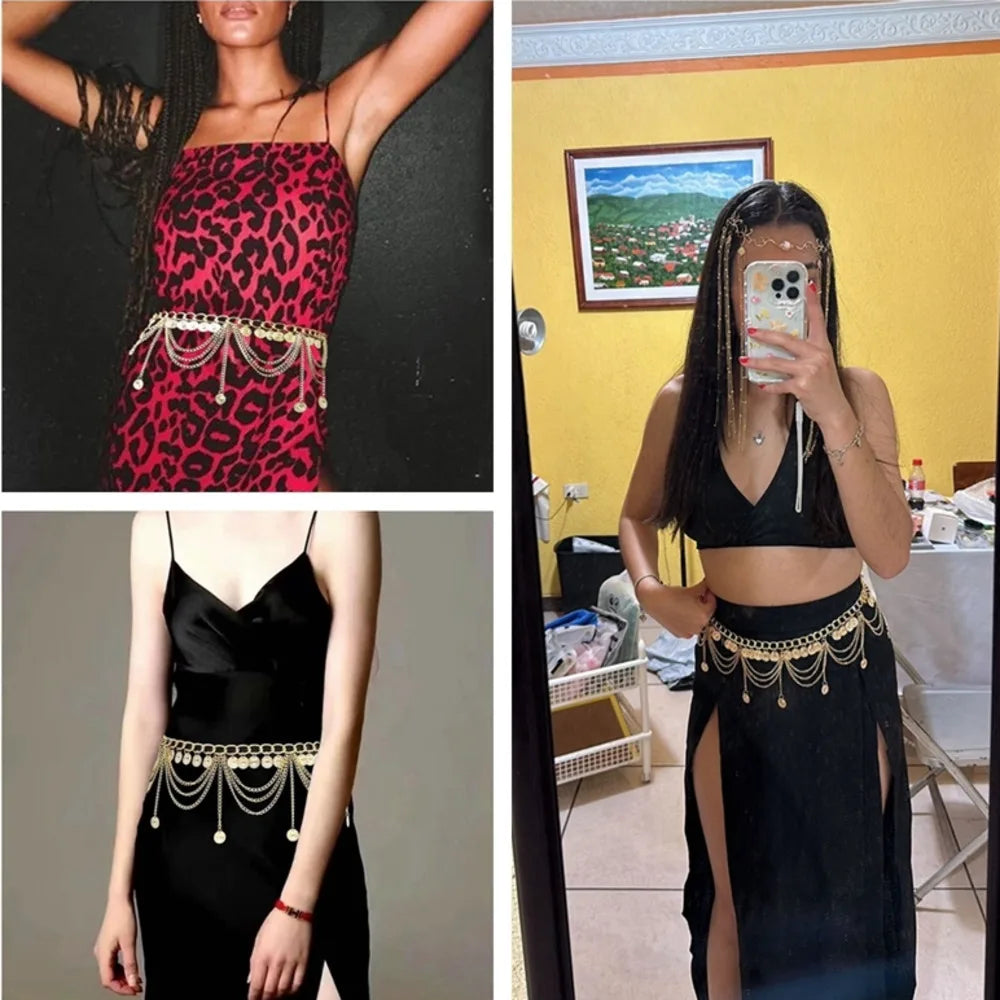 Bohemian Layered Coin Tassel Waist Chain Belt for Festival and Statement Styling