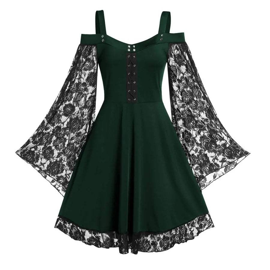 Gothic Lace Bell Sleeve Dress for Alternative Fashion Style