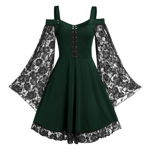 Gothic Lace Bell Sleeve Dress for Alternative Fashion Style