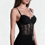 Romantic Black Floral Lace Bustier with Underwire Cups and Slender Straps
