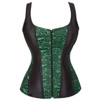 Vintage Floral Tapestry Overbust Corset with Wide Straps and Structured Seaming