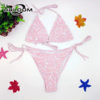 Vibrant Green Floral Underwire Bikini with Ruched Texture