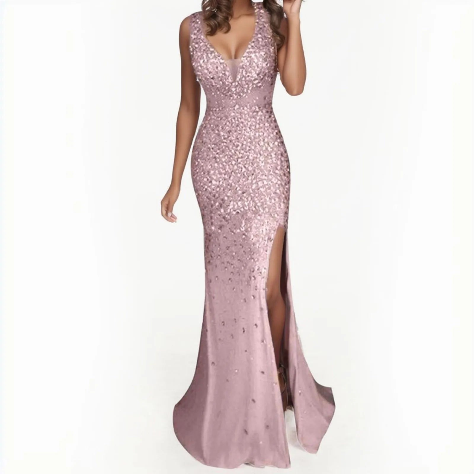 Textured Sequin Maxi Dress With Sculpted Fit And Side Slit