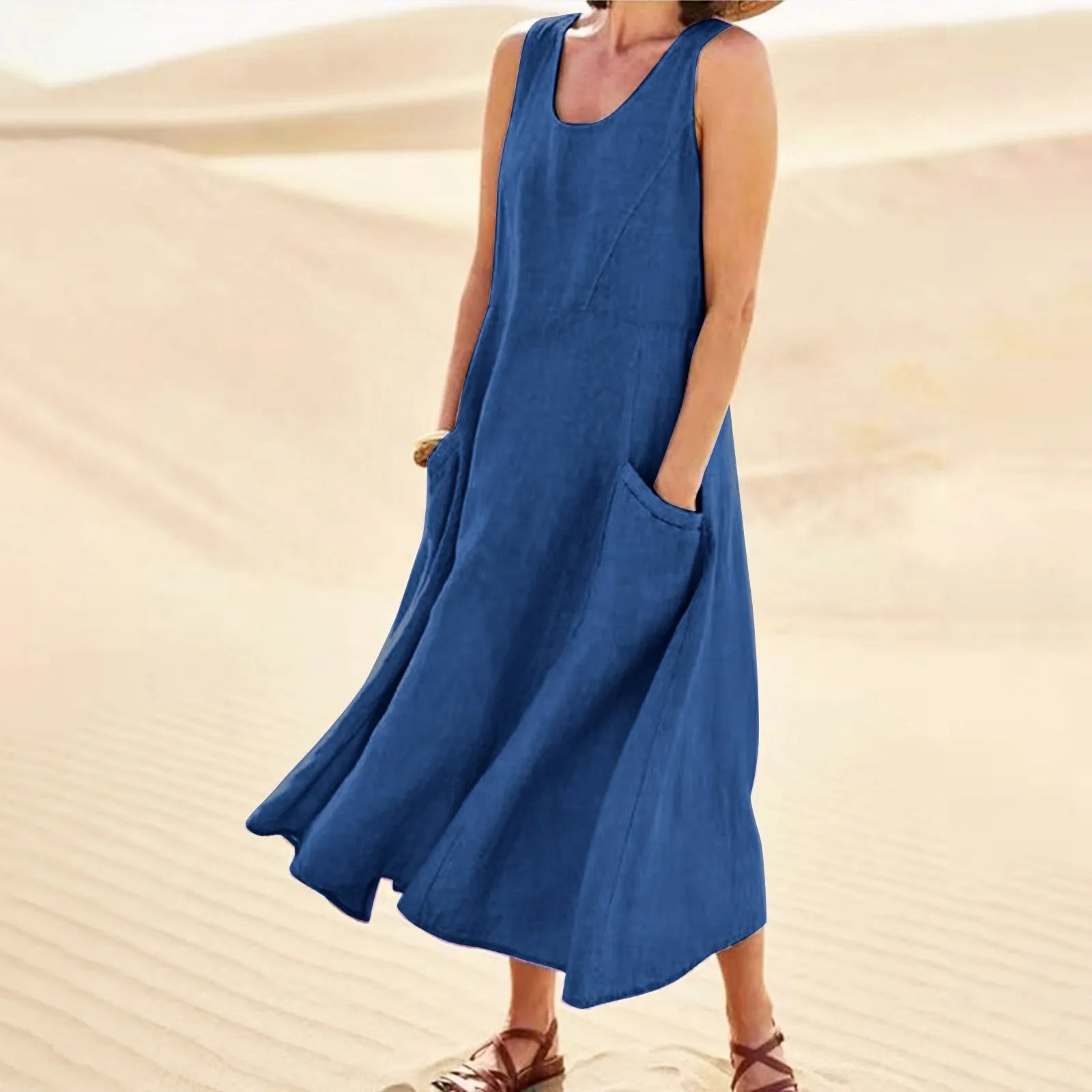 Relaxed Sleeveless Tank Maxi Dress with Pockets and Flowy Silhouette