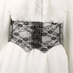 Sheer Lace Corset Belt with Lace-Up Front and Structured Waist Design