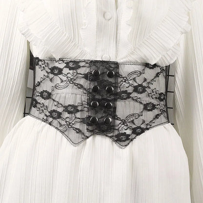 Sheer Lace Corset Belt with Lace-Up Front and Structured Waist Design