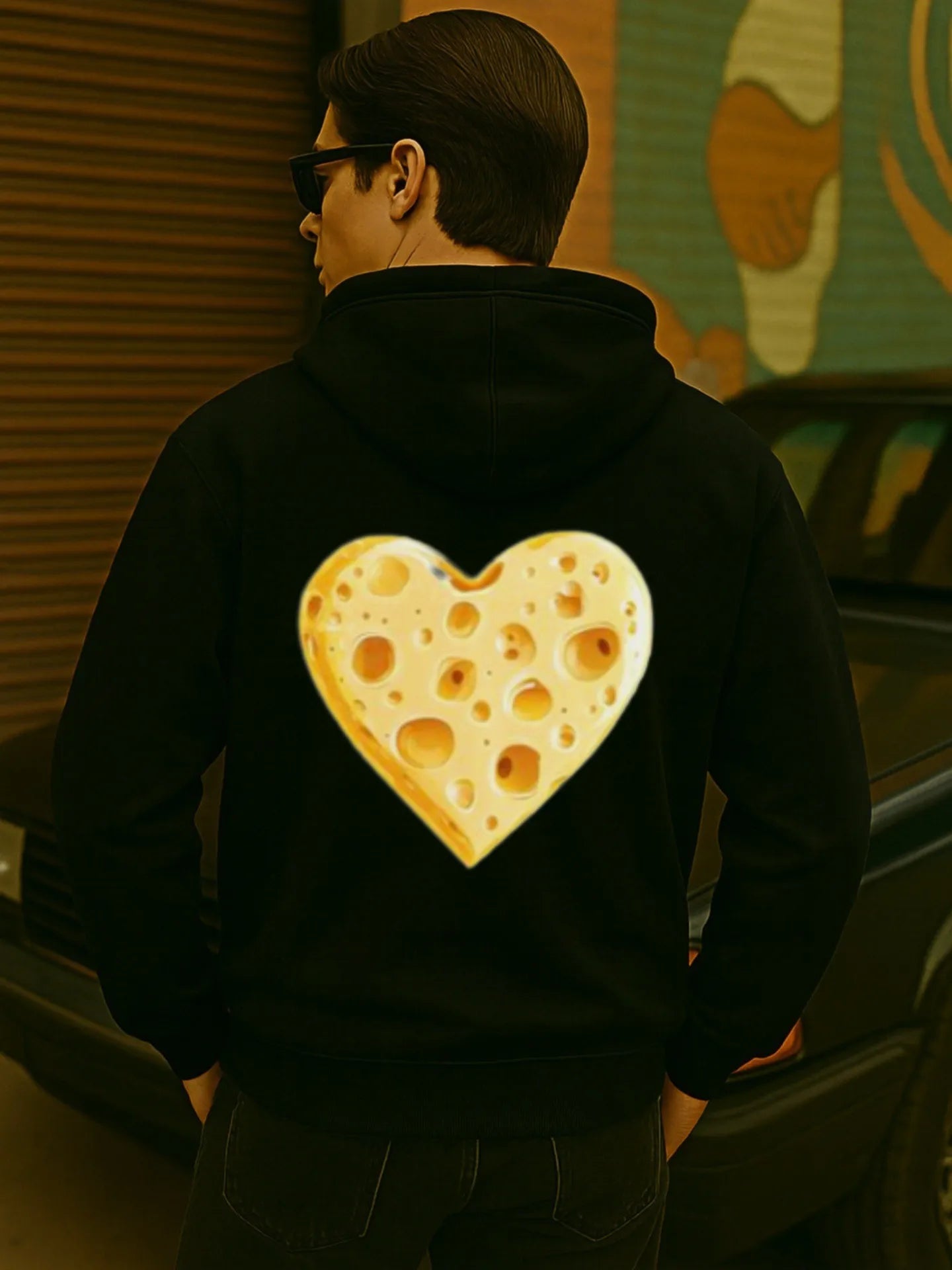 Loose Fit Heart Graphic Fleece Hoodie for Casual Streetwear and Everyday Layering