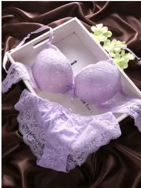 Elegant Burgundy Floral Lace Push-Up Bra and Brief Set