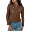 Glossy Moto Style Zip Front Jacket with Contemporary Streetwear Edge