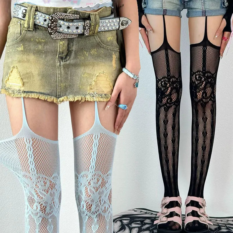 Lace Trim Thigh High Stockings Y2K Gothic Alternative Fashion Legwear