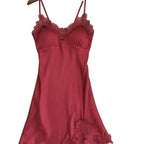 Elegant Smooth Knit Slip Dress with Lace Neckline and Removable Padding