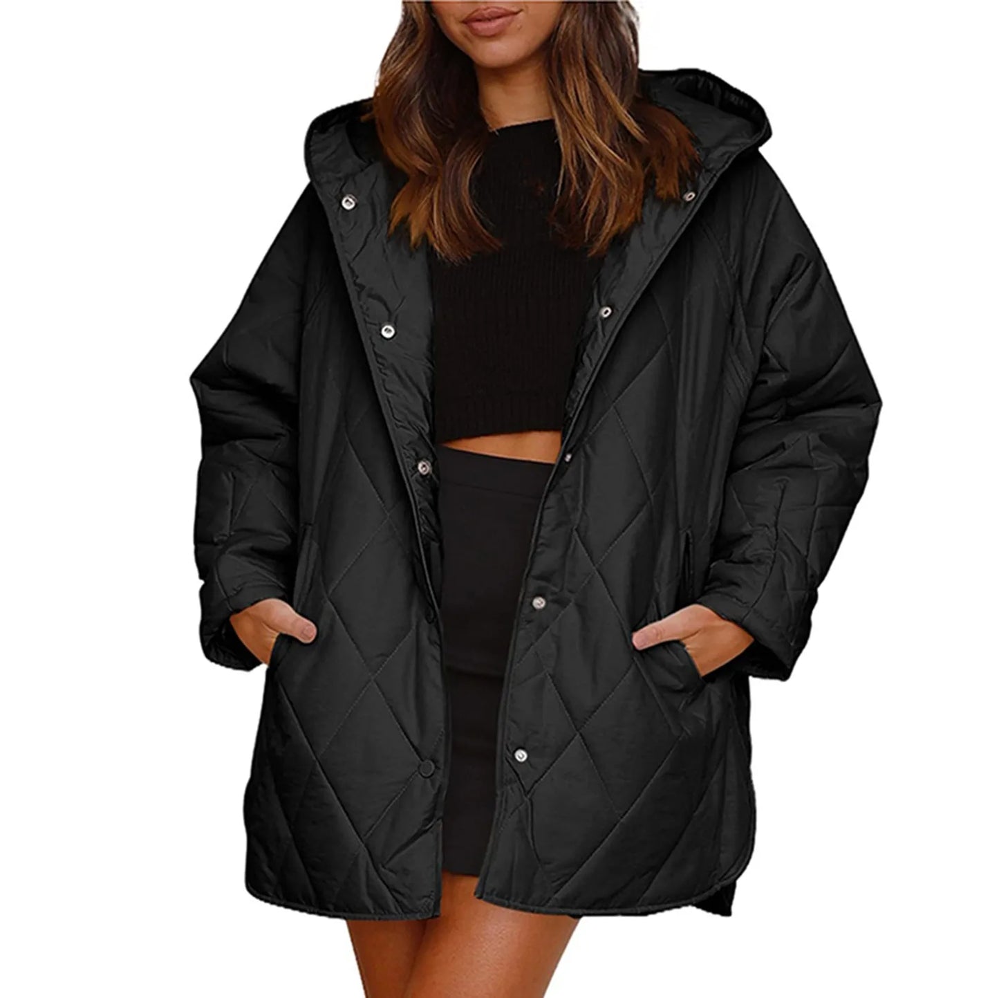 Women's Long Lightweight Padded Coat Relaxed Casual Winter Everyday Layering Jacket