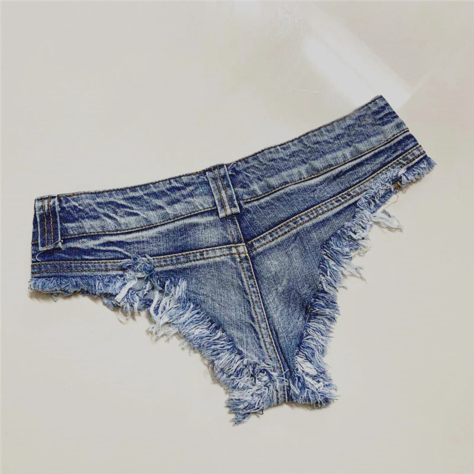Women's Low Rise Raw Edge Denim Style Shorts with Slim Fit Beach Fashion Design