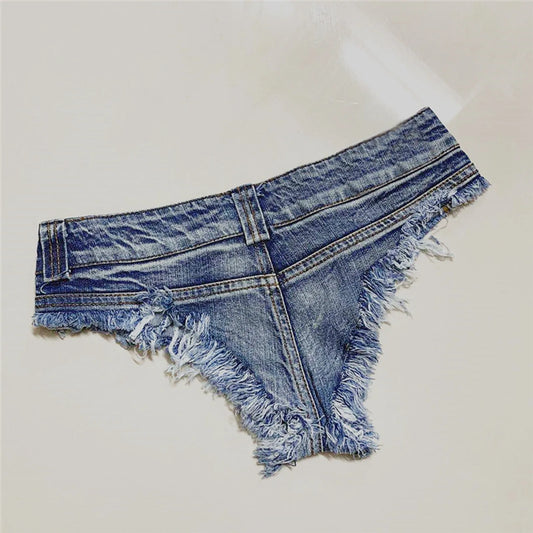 Women's Low Rise Raw Edge Denim Style Shorts with Slim Fit Beach Fashion Design