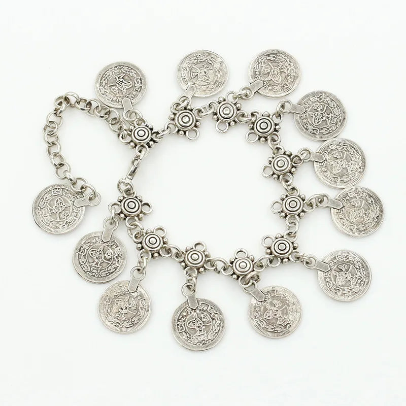 Layered Coin Charm Anklet for Bohemian Dark Feminine and Festival Styling