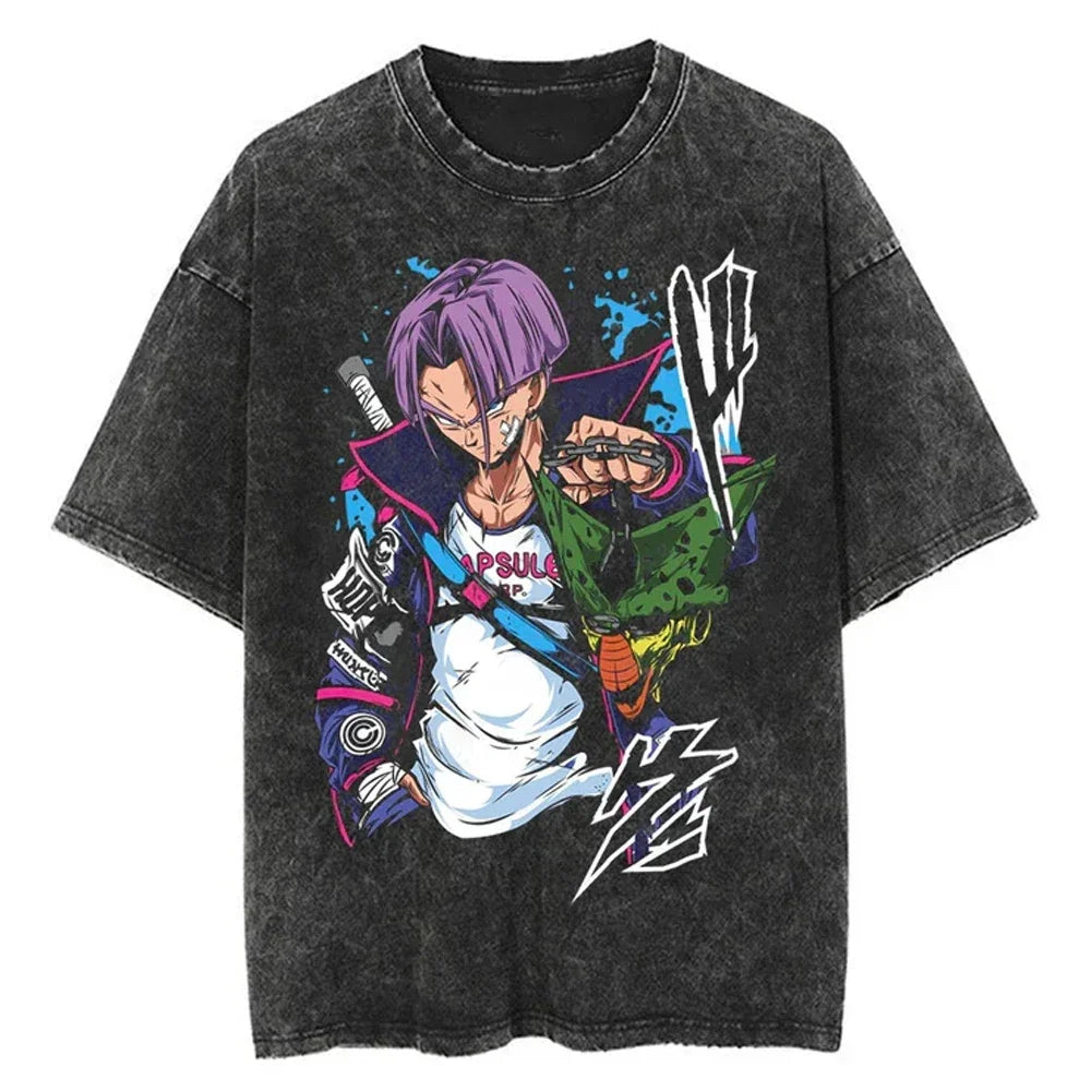 Anime Power Warrior Oversized Vintage Streetwear Graphic Cotton T-Shirt