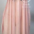 Peach Pleated Mesh Halter Babydoll with Contrast Black Bow Detailing