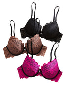 Romantic Floral Lace Push-Up Bra Set with Scalloped Edges and Rhinestone Accents