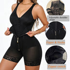 Structured V-Neck Shaping Bodysuit with Sheer Leg Panels and Hook Closure