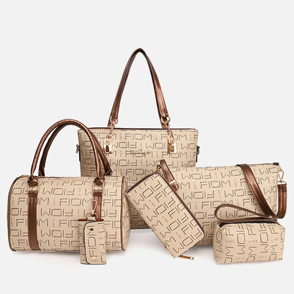 Six Piece Handbag Set with Tote Crossbody Wallet and Matching Accessories