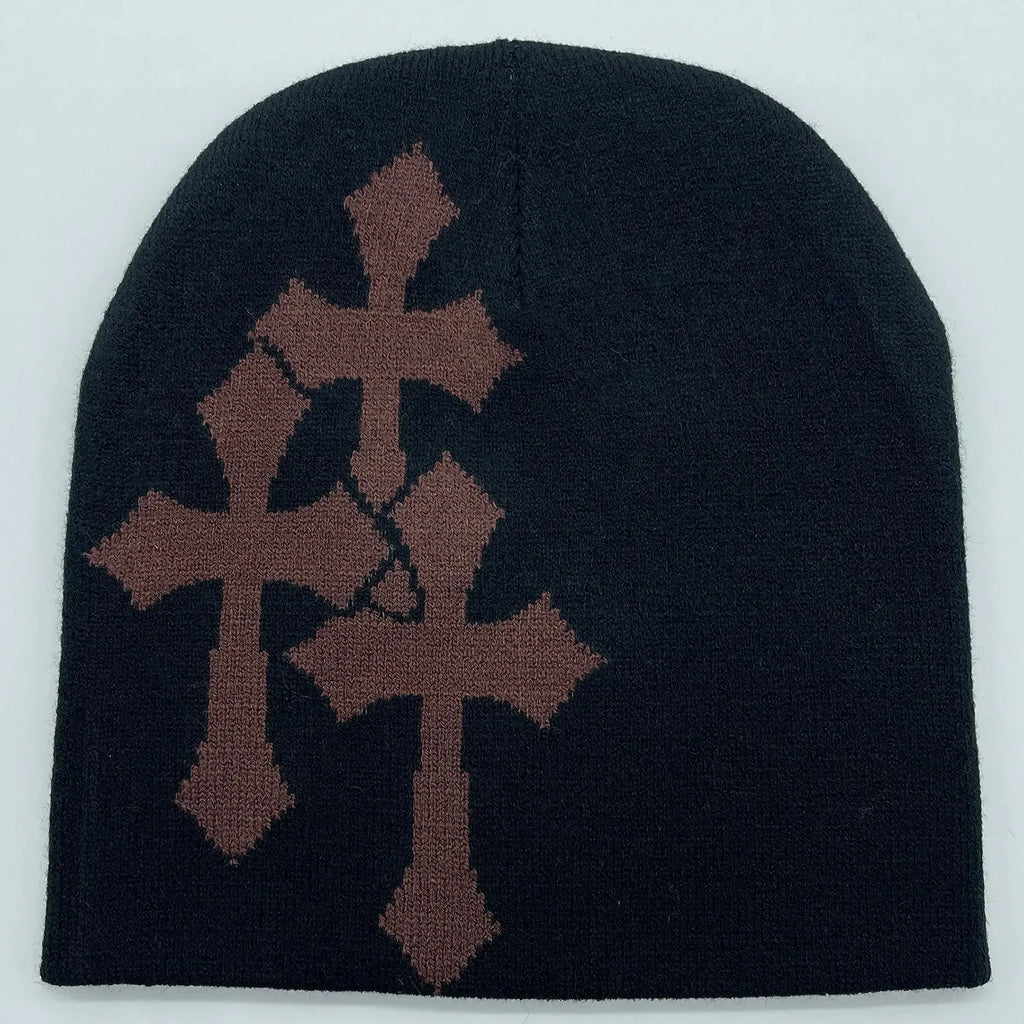 Abstract Graphic Polyester Knit Beanie for Modern Streetwear Casual Winter Everyday Fashion Style