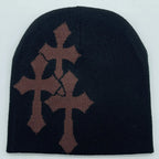 Abstract Graphic Polyester Knit Beanie for Modern Streetwear Casual Winter Everyday Fashion Style