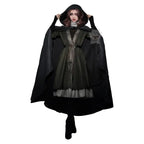Women's Fantasy-Inspired Hooded Cape Dress Set with Layered Robe and Coordinated Wig