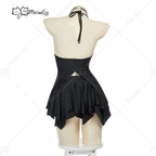 Women's Halter Cutout Two Piece Swim Set with Layered Skirt and Necklace Accessory