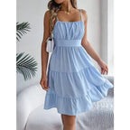 Ruched Strapless Tiered Mini Dress with Flowy Contemporary Summer Styling