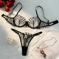 Architectural Black Linear Embroidery and Nude Mesh Underwire Set