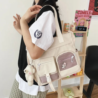 Utility Style Crossbody Tote Bag with Organized Storage Design